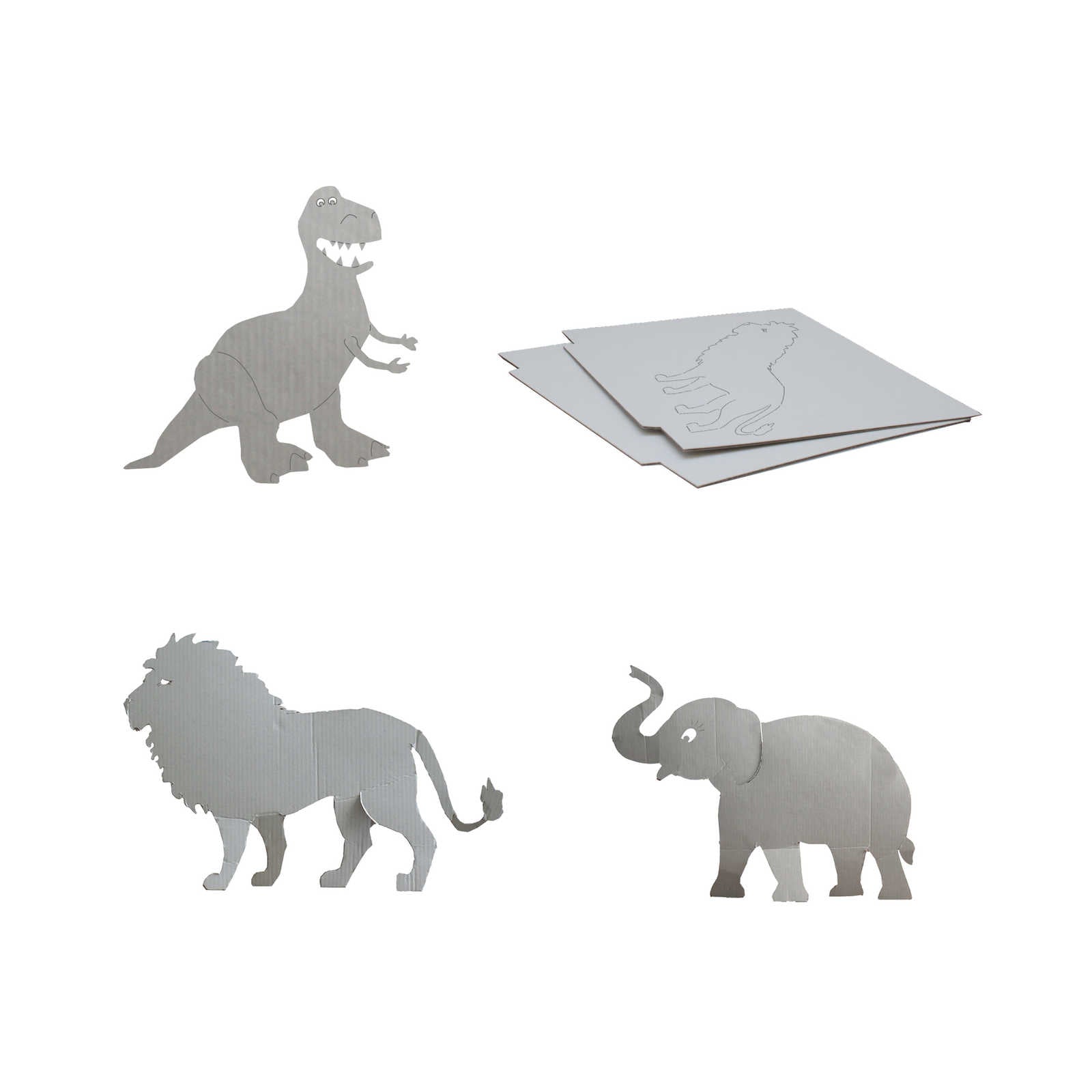 Kit pintura con siluetas de elefante, león y dinosaurio