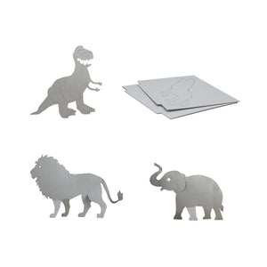 Kit pintura con siluetas de elefante, león y dinosaurio