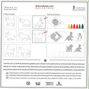 Láminas de bolsillo para colorear: perro y dinosaurio