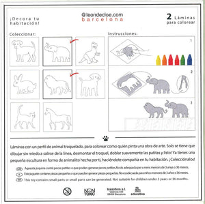 Láminas de bolsillo para colorear: león y elefante